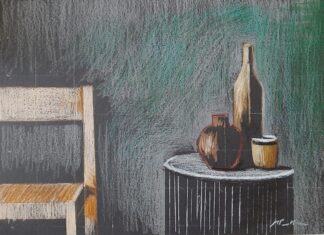 Natura morta con sedia, 2025, pastello su carta