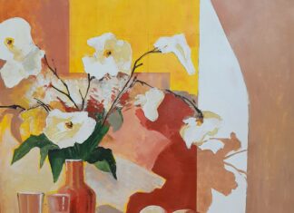 Fiori bianchi, 2025, Acrilico su legno